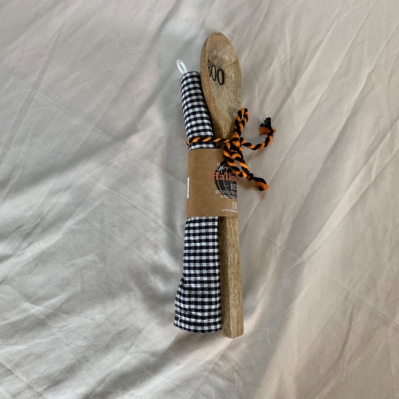 Spooky Halloween Wooden Spoon & Black Gingham Dish Towel Set - Picture 4 of 5